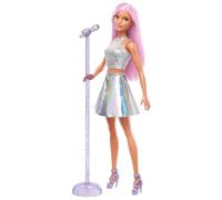 Barbie Muñeca estrella del pop | Con falda irisada, micrófono y pelo rosa; regalo para 3 a 7 años