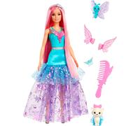 Barbie Muñeca Touch Magia Malibu 30 cm con 2 cachorros, pelo rosa, alas y accesorios (JCW48)