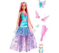 Barbie Muñeca Touch Magia Malibu 30 cm con 2 cachorros, pelo rosa, alas y accesorios (JCW48)