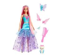 Barbie Muñeca Touch Magia Malibu 30 cm con 2 cachorros, pelo rosa, alas y accesorios (JCW48)