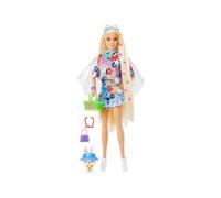 Barbie Extra Muñeca Rubia articulada con Conjunto Flower Power, Accesorios de Moda y Mascota de Juguete (Mattel HDJ45)