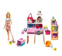Barbie Muñeca Rubia de 29 cm y Set Boutique de Mascotas | con 4 mascotas, función de cambio de color y accesorios, regalo ideal de 3 a 7 años, GRG90