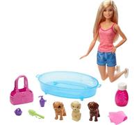 Barbie Muñeca Rubia, y Conjunto de 3 cachorritos, bañera y Accesorios, Regalo para niños Entre 3 y 7 años, GDJ37