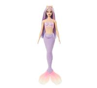 Barbie Muñeca Sirena con Cabello de fantasía Rosa y Morado y Diadema, Juguete con corpiño Inspirado de Conchas y Cola de Color Lavanda - para niños y niñas + 3 años, HRR06