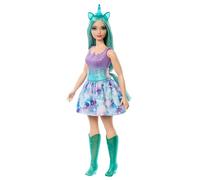 Barbie Muñeca Unicornio con Pelo de Colores de fantasía, corpiño en Tonos degradados, Falda Estampada y Accesorios de fantasía, de la Serie Un Toque de Magia, Juguete +3 años (HRR15)