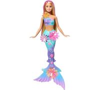 Barbie Muñecas de sirena con la característica de flores florecientes mágicas, colas con efecto degradado, accesorio de diadema de perlas y cabello largo rubio con mechas rosadas, JDM72
