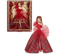 Barbie Muñecas navideñas 2024, juguete de coleccionista de temporada, firma, vestido a cuadros con lazo rojo, embalaje visible, pelo rojo