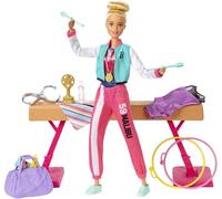 Barbie Olimpíadas, muñeca Gimnasta, Barra de equilibrios de Juguete y más de 15 Accesorios (Mattel GJM72)