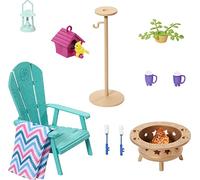 Barbie Paquete de muebles y accesorios, decoraci n de casa de mu ecas Barbie, patio trasero, hoguera, comedero para p jaros y pajarera, juguetes para ni os y regalos