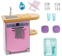 Barbie Paquete de muebles y accesorios, decoraci n de casa de mu ecas Barbie, tema de lavavajillas, tareas de cocina y limpieza, juguetes para ni os y regalos