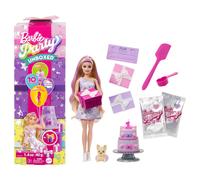 Barbie Party Unboxed Serie Cumpleaños de Mascotas Lazos de cumpleaños Muñeca y Accesorios, Conjunto con 10 sorpresas, como Cambio de Color y función de decoración de Pasteles, JFG70