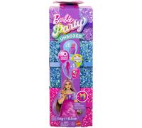 Barbie Muñeca y accesorios Party Unboxed, serie Fiesta Glam | Con 10 sorpresas, incluida muñeca roja con purpurina y cambio de color