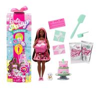 Barbie Party Unboxed Serie Cumpleaños de mascotas Corazones brillantes Muñeca y accesorios, conjunto con 10 sorpresas, como cambio de color y función de decoración de pasteles, JFG71