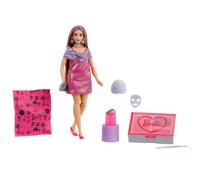 Barbie Party Unboxed Serie Glam Party Pink Sparkle Muñeca y accesorios con 10 sorpresas que incluyen cambio de color, JFY67