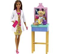 Barbie Pediatra Muñeca Morena Doctora con bebé, Consulta médica de Juguete y Accesorios (Mattel GTN52)