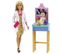 Barbie Pediatra Muñeca Rubia Doctora con bebé, Consulta médica de Juguete y Accesorios (Mattel GTN51)