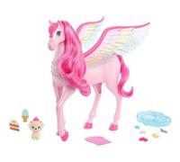 Barbie Pegaso rosa con 10 accesorios, incluido un cachorro y un caballo alado. Juguetes de Barbie: Un toque de magia.