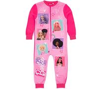 Barbie Pelele Rosa para niñas | Ropa de Estar por casa de Forro Polar Todo en uno | Logotipo clásico de Personajes de muñecas | Pijama para niños PJs Ropa de Dormir | Mercancía de Regalo Acogedor