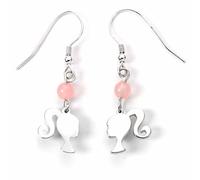 Barbie Pendientes de Plata de Ley con Silueta y Cuarzo Rosa