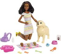 Barbie - Perritos recién Nacidos, muñeca Morena con Perrito y Accesorios de Juguete, Regalo para niñas y niños +3 años (Mattel HCK76)
