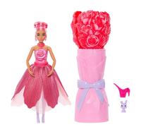 Barbie Petal Pop Muñeca perfumada con Vestido Rosa y Accesorios, Ramo de Flores con Conejito Mascota y sorpresas como regadera, Collar y Pendientes, JMF59
