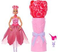 Barbie Petal Pop Muñeca perfumada con Vestido Rosa y Accesorios, Ramo de Flores con Conejito Mascota y sorpresas como regadera, Collar y Pendientes, JMF59