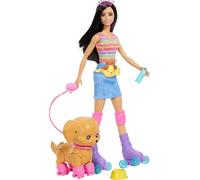 Barbie Pets Muñeca Skate and Run Morena | Perrito patinador, correa, patines, gafas de sol y accesorios para mascota, JMJ45