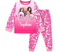 Barbie Pijama personalizado para niñas, pijama de manga larga para invierno, suave y cómodo, regalo para niñas, rosa, 6-7 Years