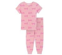 Barbie Pijamas Oficiales de Mattel niñas, Pantalones de Descanso para niñas + Camiseta de Manga Corta, Ropa de Descanso Rosa
