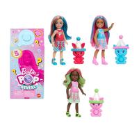 Barbie Pop Reveal Colección Batidos Chelsea Conjunto con 5 sorpresas, incluida muñeca pequeña perfumada, una mascota con barriguita que sobresale y cambio de color (los estilos pueden variar), JCN89