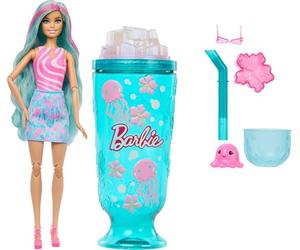 Barbie Pop Reveal Muñeca y accesorios, pelo morado, serie Sea Slushy | Muñeca de moda y mascota, 8 sorpresas con slime sensorial y pelo que cambia de color, JKF62