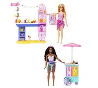 Barbie Puesto en el Paseo marítimo Muñecas Malibu y Brooklyn con Set de Juego y +30 Accesorios, Juguete +3 años (Mattel HNK99)