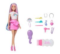 Barbie Rainbow Sparkle Hair Muñeca y accesorios | Muñeca de moda con pelo extralargo y 12 accesorios, incluido tubo de purpurina y secador, JJP07