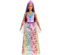 Barbie Real Muñeca Morena con Corona Morada y Falda Estampada de Flores con Tul, Juguete +3 años (Mattel HGR17)