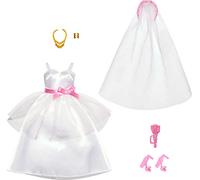 Barbie Ropa, Paquete de moda nupcial para Barbie Doll en el día de la boda, 1 traje con accesorios para un look completo