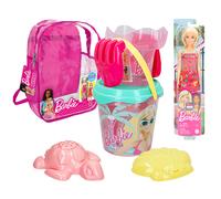 ColorBaby 77387 Barbie Set de Playa Infantil, Conjunto de Cubo de Playa con Pala, rastrillo, regadera y Accesorios, Mochila de Playa para niñas, Set Playa Infantil, Mochila con Juguetes