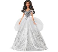 Barbie Signature 2021 Holiday Doll (cabello morena de 12 pulgadas) con vestido de plata con soporte de muecas y certificado de regalo de autenticida