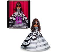 Barbie Signature 65 Aniversario Muñeca Morena con Vestido de Rayas Blancas y Negras de Gala, Juguete de colección (Mattel HRM59)