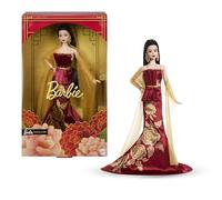 Barbie Signature Año Nuevo Lunar, muñeca con Vestido Rojo y Estampado de peonías Doradas, Juguete Festivo Coleccionable, JJX83