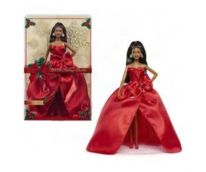 Barbie Signature Barbie Felices Fiestas 2026 Muñeca de moda de pelo negro | con vestido rojo con lazo, muñeca de temporada para coleccionistas, con embalaje para exponer y soporte para la muñeca, JJX71