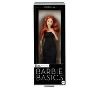 Barbie Basics Modelo 04 Muñeca de coleccionista con pelo rojo rizado, minivestido negro y botas, ropa intercambiable con otras muñecas, cuerpo pequeño articulado y cabeza intercambiable, JBH74