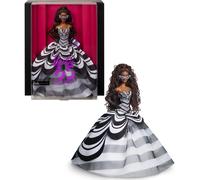 Barbie Signature Doll 65th Anniversary Collectible with Brown Braided Hair Black & White Gown Sapphire Gem Earrings & Sunglasses