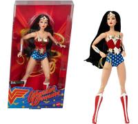 Barbie Signature Doll, Wonder Woman Collectible with Doll Stand in Red and Blue