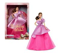 Barbie Signature Feliz cumpleaños Muñeca Coleccionable con Vestido Rosa de satén con el Pelo castaño Ondulado y Embalaje Regalar, JBJ08