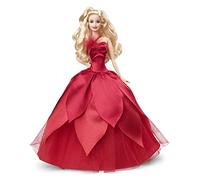 Barbie Signature Fiesta de Navidad Caucásica Muñeca rubia con vestido rojo floral y detalles pintados, juguete de colección, regalo +16 años (Mattel HBY03)