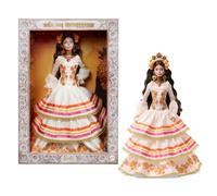 Barbie Signature Muñeca de Día de Muertos 2025 Coleccionable con Vestido de Color Crema con Volantes Adornado con caléndulas y Lazo, Corona de Flores y Maquillaje de Calavera en la Cara, JBJ05