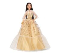 Barbie Signature Navidad Muñeca asiática de colección de Juguete con Vestido de Gala Dorado, Regalo +3 años (Mattel HJX07)