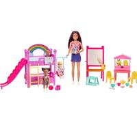 Barbie Skipper Babysitters Inc Conjunto de guardería | con 3 muñecas, muebles y más de 15 accesorios, incluye literas y caballete con cambio de color, HND18