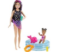 Barbie Skipper Muñeca Canguro con bañador y bebé, con Piscina de Juguete y Accesorios de Agua (Mattel GRP39)
