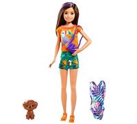 Barbie Skipper Muñeca Rubia con Maleta, bañador, Perrito Mascota y Accesorios de Viaje, Regalo para niñas y niños +3 años (Mattel GRT88)